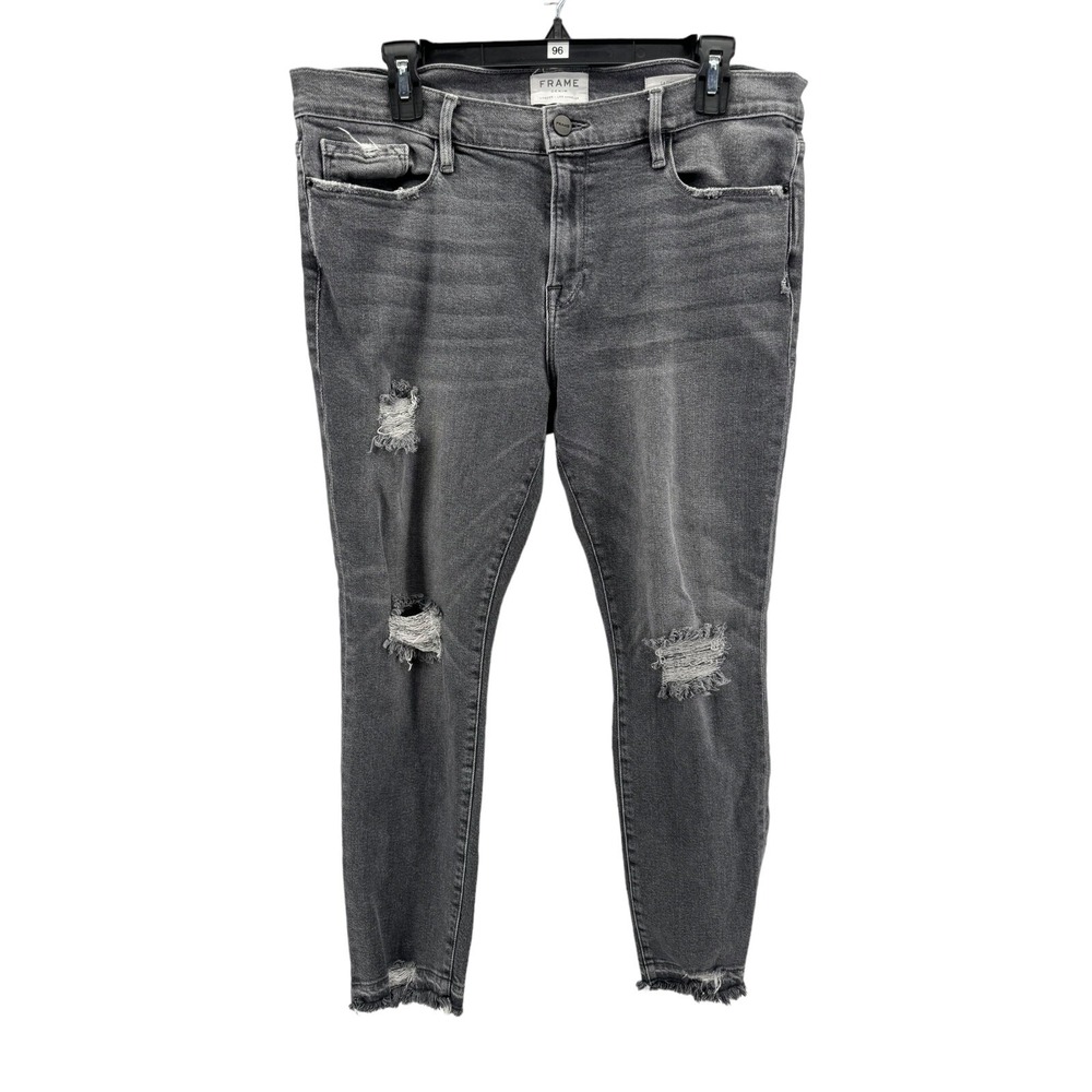 FRAME Women's Le Garcon Boyfriend Stockcross Released Hem Distressed Jeans 32